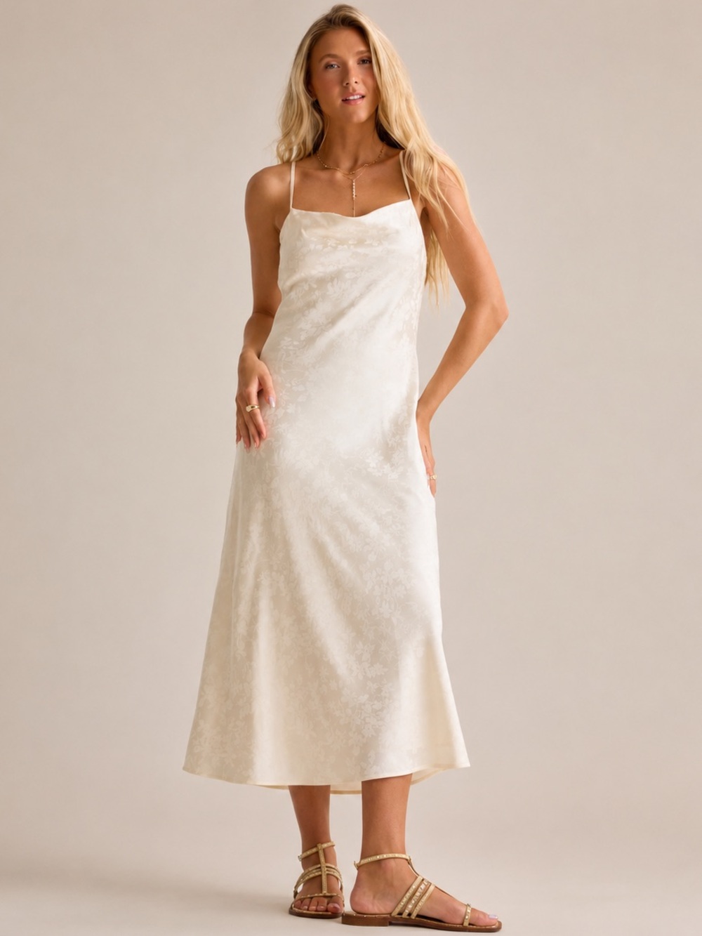 Altar'd State Olandria Satin Midi Dress Ivory M